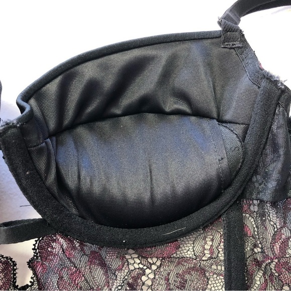 LA Senza Black & Burgundy Lace Corset Merrywidow Size Small - Picture 6 of 11